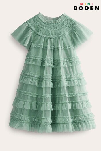 Boden Green Tulle Tiered Dress (N63345) | £52 - £58