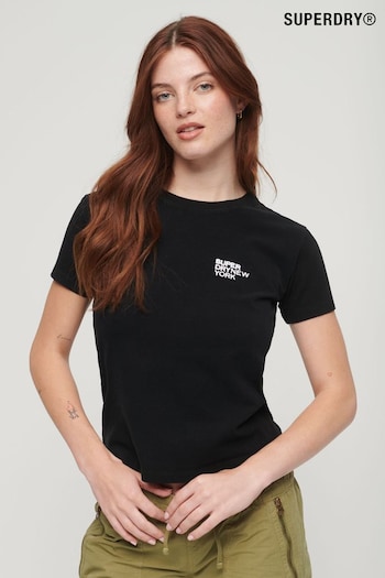 Superdry Charcoal Black Sport Luxe Logo Fitted Cropped T-Shirt (N63431) | £27