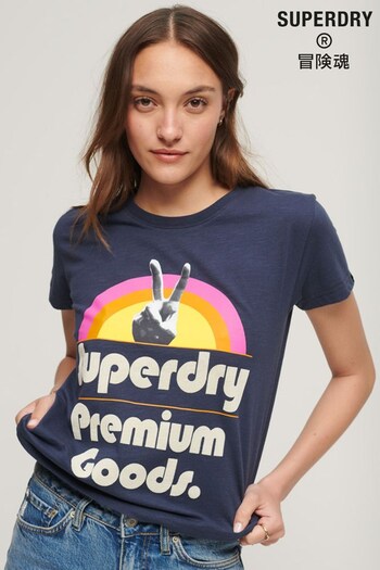 Superdry Blue 70s Retro Logo Graphic T-Shirt (N63438) | £27