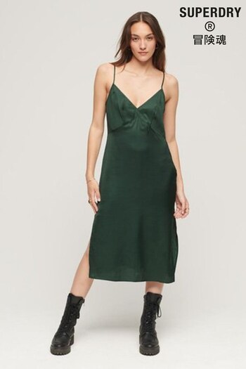 Superdry Green Satin Cami Midi Dress (N63452) | £60