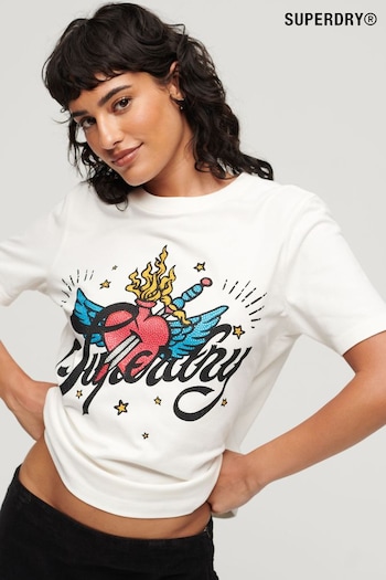 Superdry Cream Tattoo Script Graphic T-Shirt (N63471) | £30
