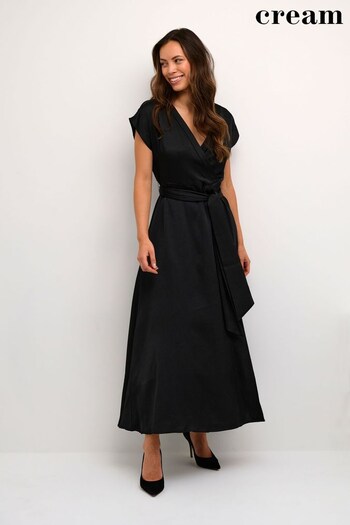 Cream Loretta Cap Sleeve Wrap Black Dress (N63499) | £140