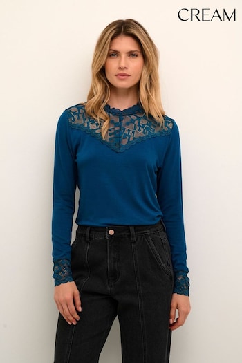 Manches Blue Trulla Long Sleeve Lace Blouse (N63501) | £50