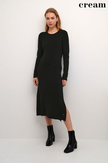 Cream Mollia Long Sleeve Knitted Black Dress (N63513) | £80