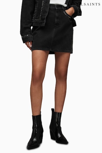 AllSaints Black Stud Denim Winnie Skirt (N63520) | £99