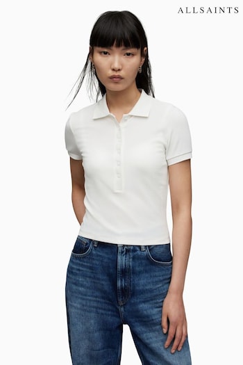 AllSaints Hallie White Textil Polo Shirt (N63546) | £45