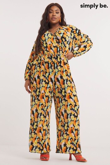 Simply Be Orange Floral Plisse Wrap Jumpsuit (N63547) | £42