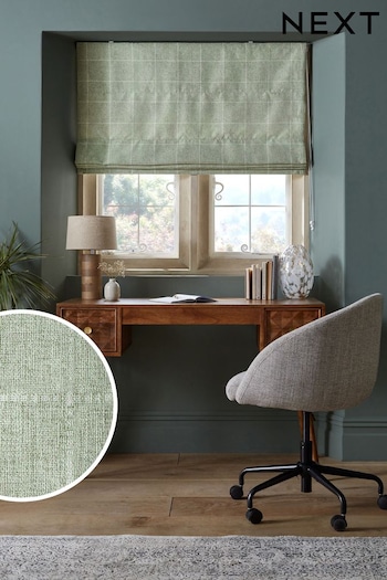 Sage Green Ready Made Windowpane Check Lined Roman Blind (N63556) | £50 - £110