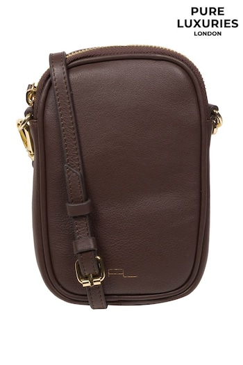 Pure Luxuries London Alaina Nappa Leather Cross-Body Phone Brown Bag (N63692) | £36