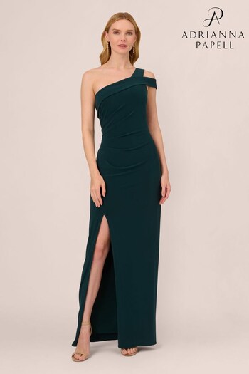 Adrianna Papell Green One Shoulder Jersey Gown (N63730) | £179