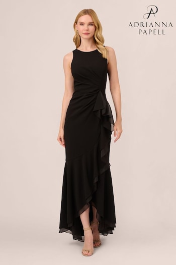 Adrianna Papell Ruffle Crepe Halter Black Gown (N63731) | £229