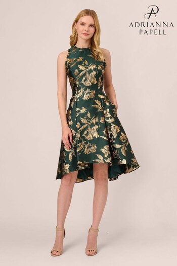 Adrianna Papell Green Ruffle Jacquard Dress (N63736) | £179