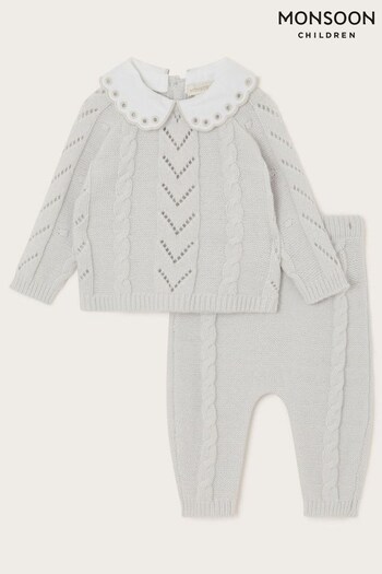 Monsoon Grey Newborn Cable Knit Top and Trouser Set (N63755) | £34