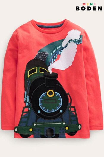 Boden Red Train Appliqué Cotton T-Shirt (N63787) | £19 - £21