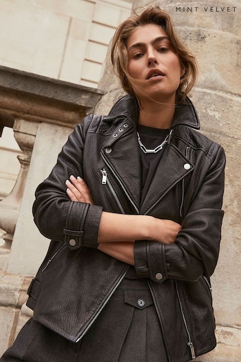 Mint Velvet Black Oversized Leather Jacket (N63826) | £329