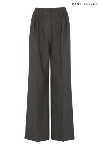 Mint Velvet Grey Dark Grey Pleat Wide Trousers (N63833) | £109