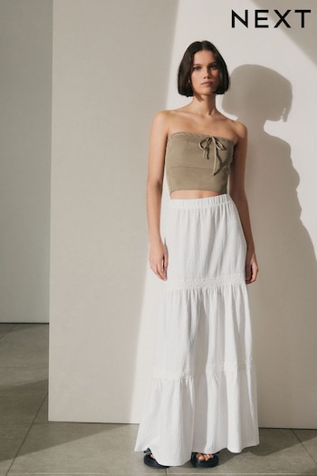 White Textured Maxi Skirt With Crochet Trim (N63856) | £22