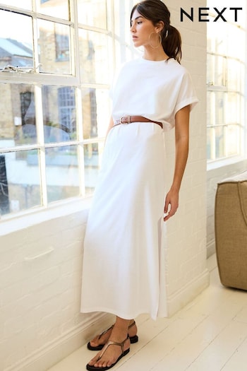 White Short Sleeve Maxi T-Shirt Dress Romantic (N63902) | £20