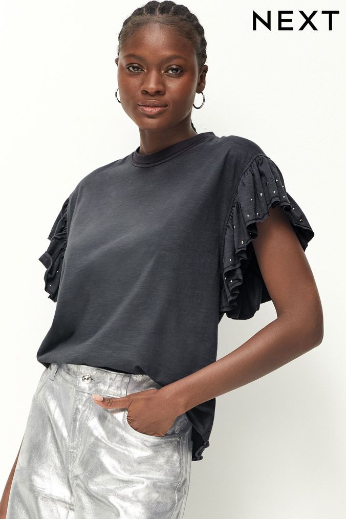 Ruffle sleeve tie front top store