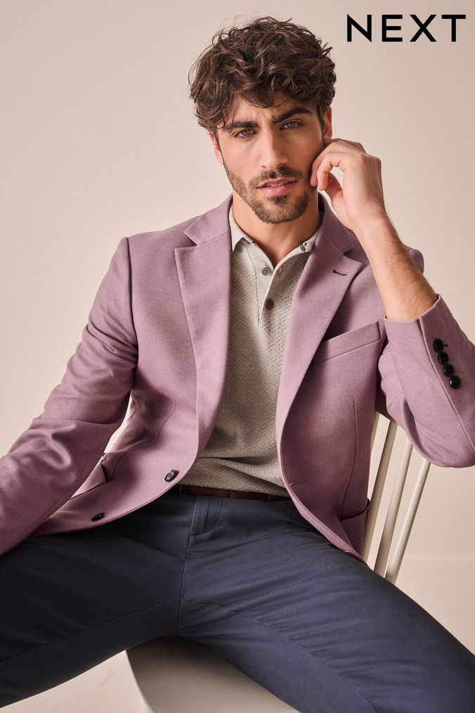 Pink slim fit blazer hot sale