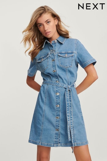 Mid Blue Belted Denim Shirt Dress Jean (N63998) | £45