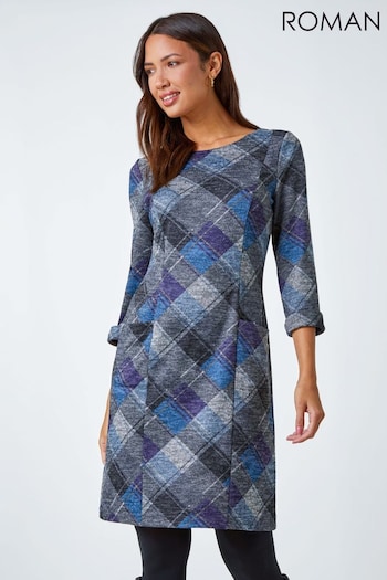 Roman Blue Check Print Pocket Shift Dress (N64071) | £40