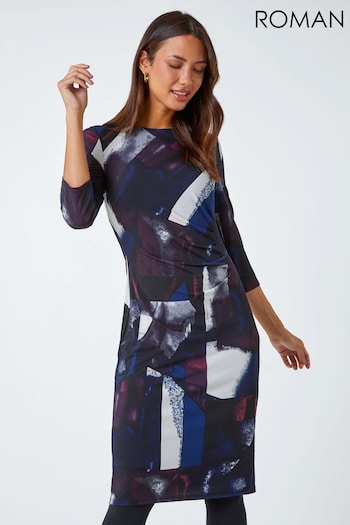 Roman Purple Abstract Pleat Detail Stretch Dress (N64073) | £42