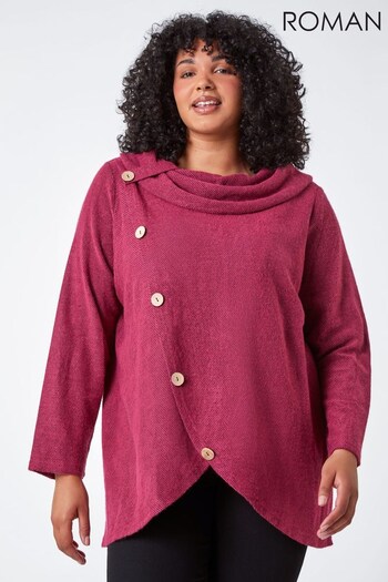 Roman Pink Curve Cowl Neck Button Wrap Top (N64088) | £35