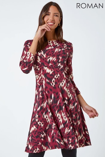 Roman Red Abstract Ruched Stretch Jersey Dress (N64102) | £45