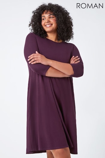 Roman Purple Curve Crepe Pocket Swing Dress (N64106) | £38