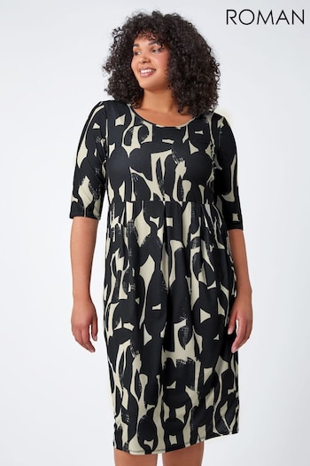 Roman Black Curve Abstract Relaxed Pocket Dress (N64109) | £38