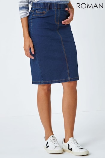 Roman Blue Cotton Denim Stretch Skirt (N64110) | £26
