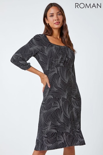 Roman Black Linear Print Stretch Jersey Dress (N64118) | £36