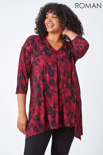 Roman Red Curve Tie Back Printed Tunic Top (N64120) | £35