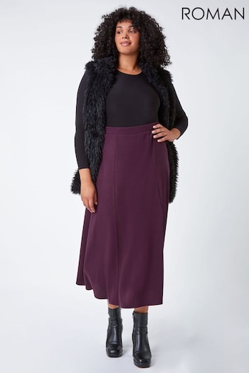 Roman Purple Curve Panelled Stretch Midi Skirt (N64125) | £32