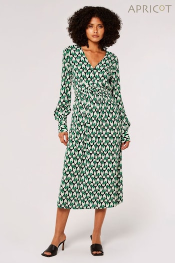 Apricot Green Teardrop Long Sleeve Midaxi lowcut Dress (N64152) | £40