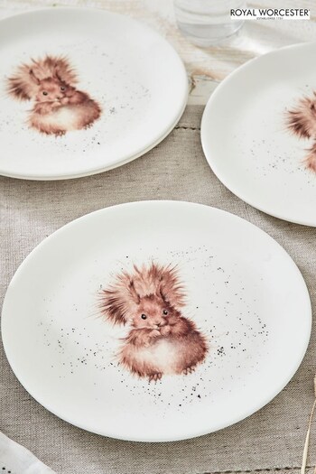 Royal Worcester White Wrendale Designs Squirrel Set of 4 Coupe Plates (N64166) | £58