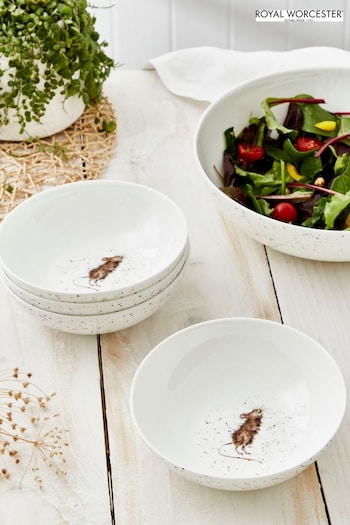 Royal Worcester White Wrendale Designs Set of 4 Mouse Bowl (N64169) | £58