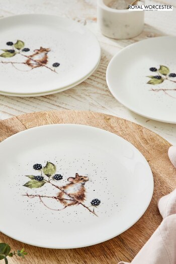 Royal Worcester White Wrendale Designs Mouse Set of 4 Coupe Plates (N64170) | £58