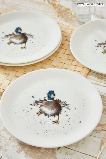 Royal Worcester White Wrendale Designs Duck Set of 4 Coupe Plates (N64176) | £58