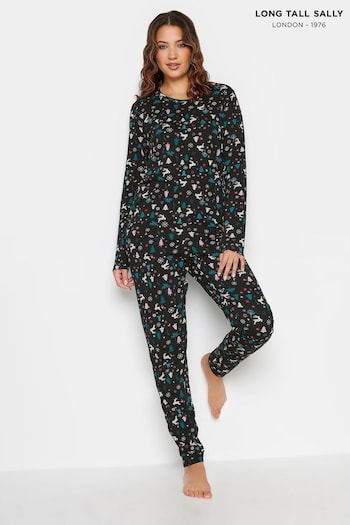 Long Tall Sally Black Winter Conversational Long Sleeve Cuffed Pyjamas Set (N64182) | £29