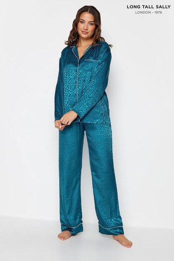 Long Tall Sally Green Animal Jacquard Satin Pyjamas Set (N64185) | £34