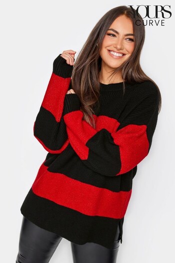 Yours Curve Red Elephant Stripe Jumper (N64194) | £31