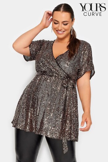 Yours Curve Gold London Sequin Wrap Top (N64212) | £45