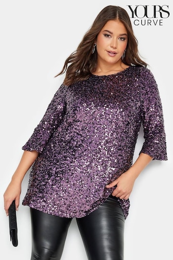 Yours Curve Purple London Sequin Flute Sleeve Top (N64216) | £45