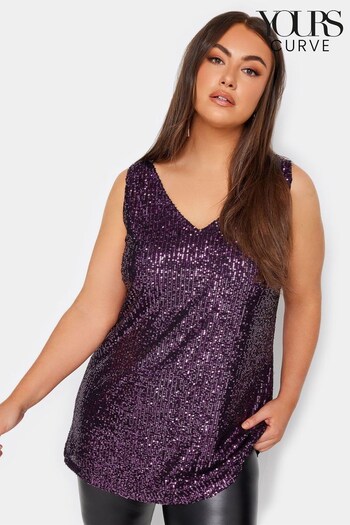 Yours Curve Purple London Sequin Sleeveless Top (N64223) | £38