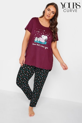 Yours Curve Red Bed I Love You Snoopy Tapered Pyjamas Set (N64229) | £34