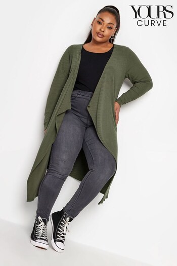 Yours Curve Green Waterfall Midaxi Ribbed Cardigan (N64243) | £29