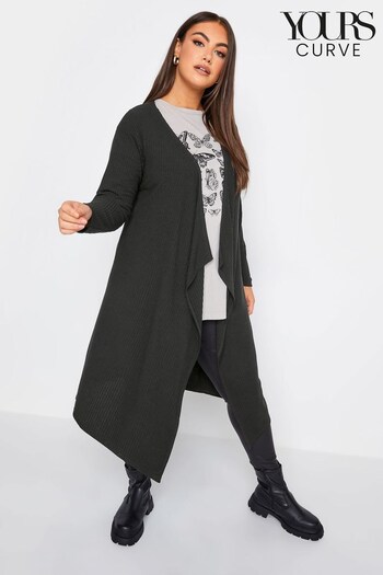 Yours Curve Black Waterfall Midaxi Ribbed Cardigan (N64244) | £29