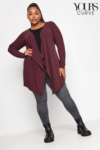 Yours Curve Red Waterfall Midaxi Ribbed Cardigan (N64245) | £26